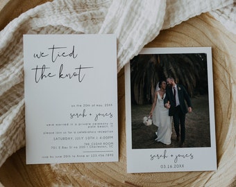 Elopement Announcement Template, Elopement Wedding Reception Invitation, We Eloped Photo Invitation, Modern Wedding Invite | SARAH