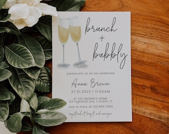 Uitnodiging bruiloft brunch en bubbels, champagnetoost (digitale download)