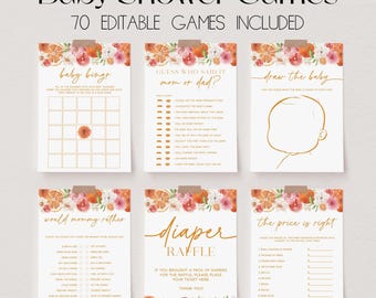 70 Baby Shower Games, Little Cutie Baby Shower Game Bundle, Citrus Baby Shower Bundle, Orange Floral Baby Shower Games, Baby Games | SPRITZ