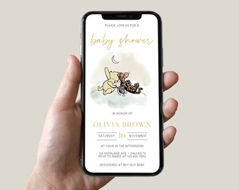 Winnie the Pooh Baby Shower Evite Vorlage, Pooh Baby Shower Elektronische Einladung, Baby Shower Text Invite, Neutral Phone Invite | POOH