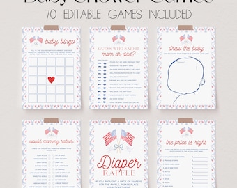 70 Baby Shower Games, All American Baby Shower Game Bundle, 4th of July Baby Shower Bundle, Baby Party Games, Patriotic Baby Games | USA