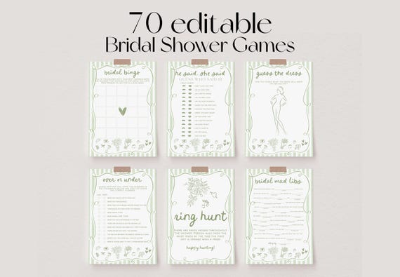 Fresh Off The Market Bridal Shower Games Bundle, Farmer's Market Bridal Shower Games, Green Hand Drawn Bridal Party Games | BEA
