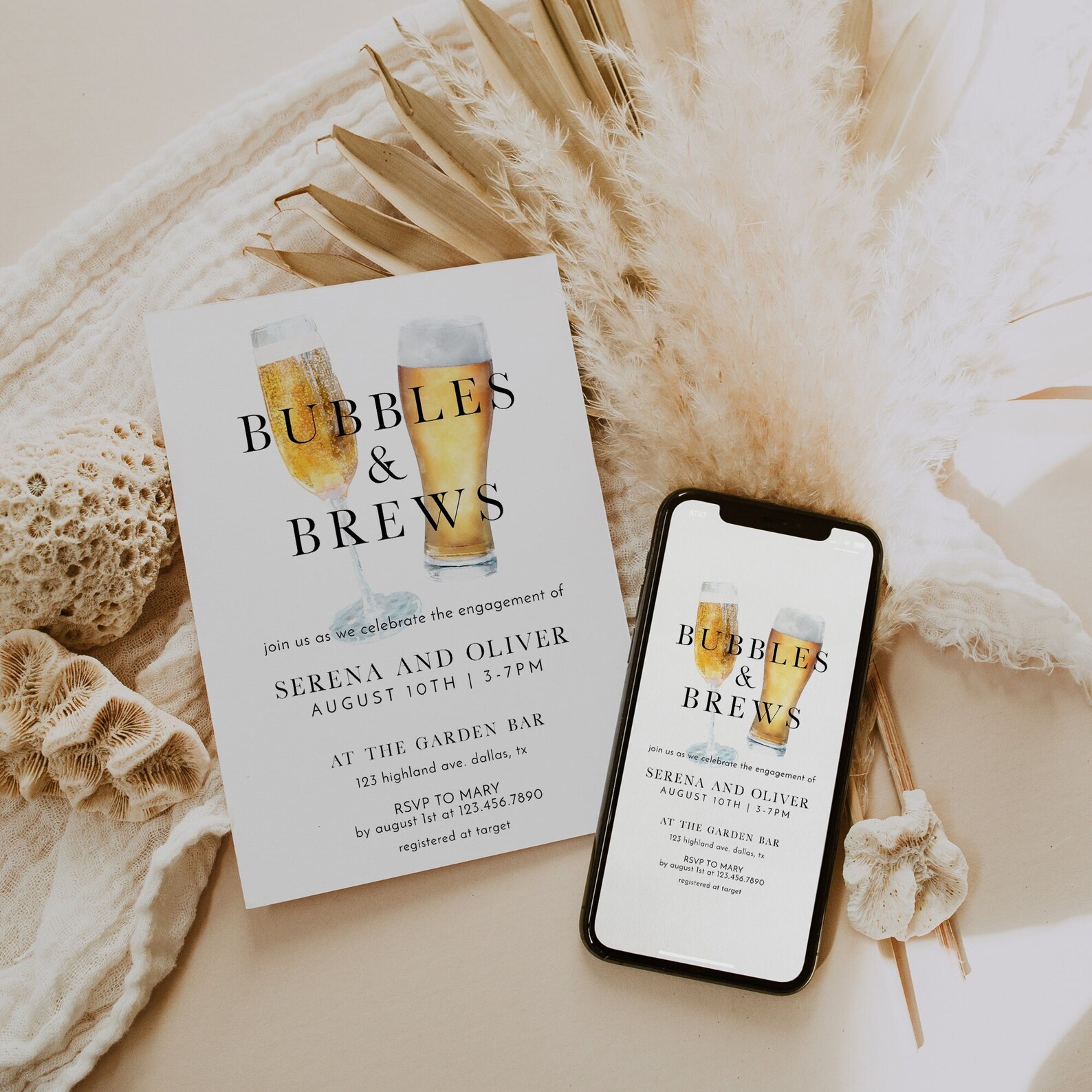 Bubbles and Brews Couple Shower Invitation Template Bubbles Etsy