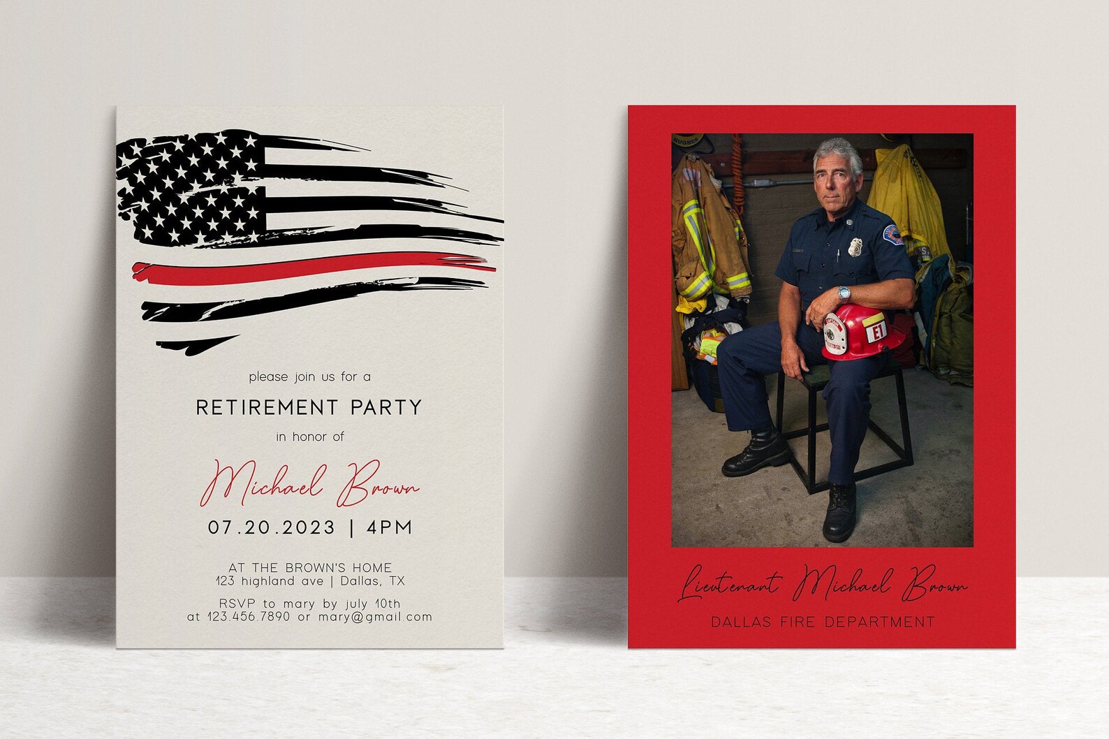 Fire Department Retirement Party Invitation Template Thin Red - Etsy