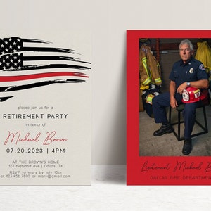 Fire Department Retirement Party Invitation Template, Thin Red Line ...