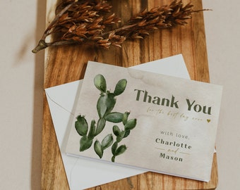 Cactus Wedding Thank You Card Template, Succulent Wedding Thank You Cards Printable, Desert Wedding Note, Digital Download | CHARLOTTE