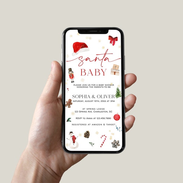 Santa Baby Shower Evite, Christmas Baby Shower Electronic Invite, December Baby Shower Text Invite, Winter Baby Shower Phone Invite |SANTA