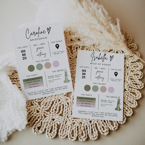 Bridesmaid Info Card Template, Bridal Party Info Card Editable, Bridesmaid Information Card, Bridesmaid Infographic, Be My Bridesmaid |GRACE