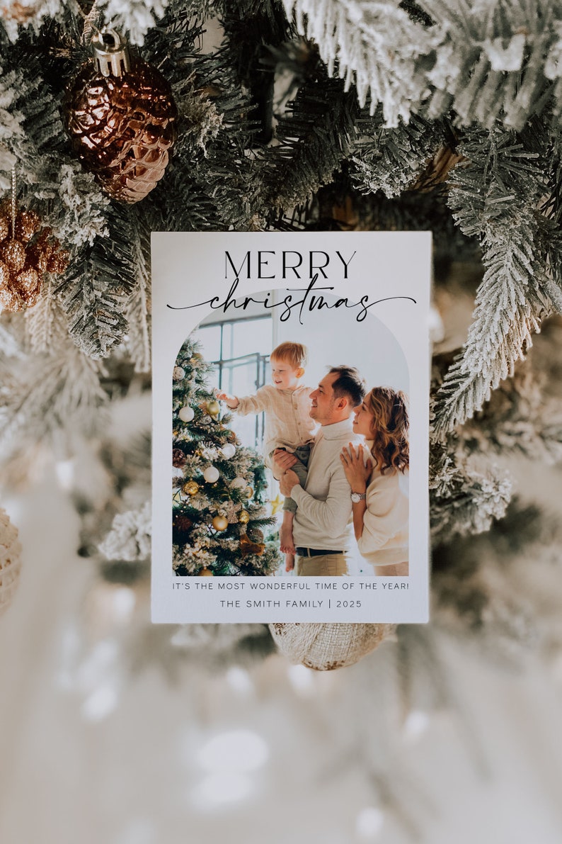 Photo Christmas Card Template, Boho Holiday Card, Arch Christmas Card, Minimalist Christmas Card, Merry Christmas Photo Card Editable JULIA image 2