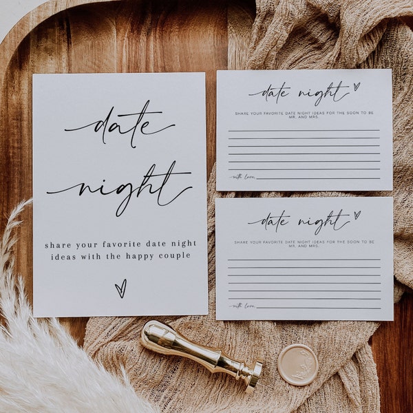 Bridal Shower Date Night Ideas Template, Date Night Ideas Sign, Date Night Cards, Newlywed Date Night Card, Wedding Advice Card | LAURA