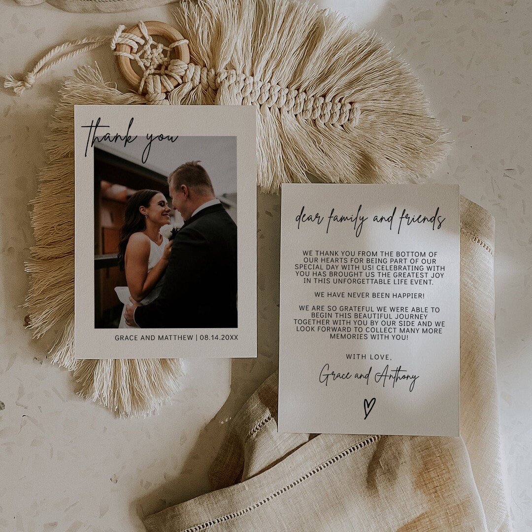 Modern Photo Thank You Card Template, Minimalist Wedding Thank You Card ...