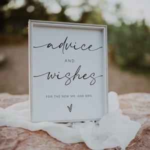Plantilla de signo de boda de consejos y deseos, signo de buenos deseos imprimible, consejo para la novia y el novio, signo de consejo de boda minimalista / LAURA