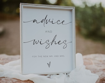 Advice and Wishes Wedding Sign Template, Well Wishes Sign Printable, Advice For The Bride And Groom, Minimalist Wedding Advice Sign | LAURA