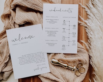 Minimalist Wedding Timeline, Weekend Events Itinerary (Digital Download)