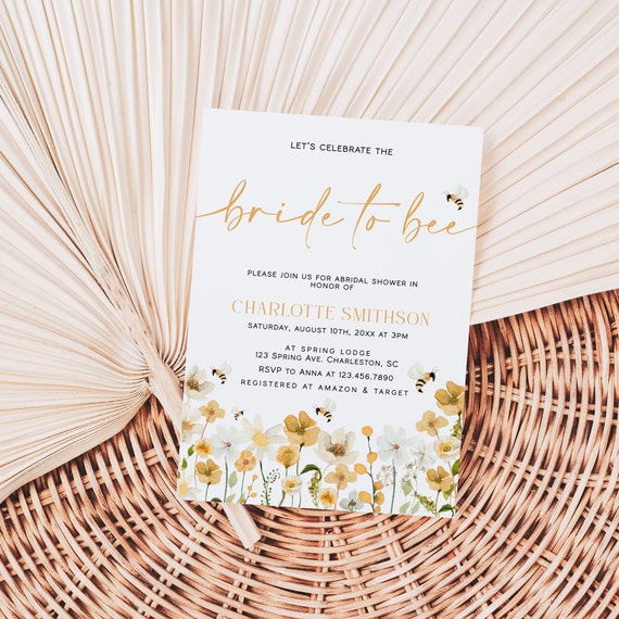 Bride to Bee Bridal Shower Invitation, Wildflower Spring Invite | BEE