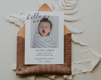 Minimalist Photo Birth Announcement Template (Digital Download)