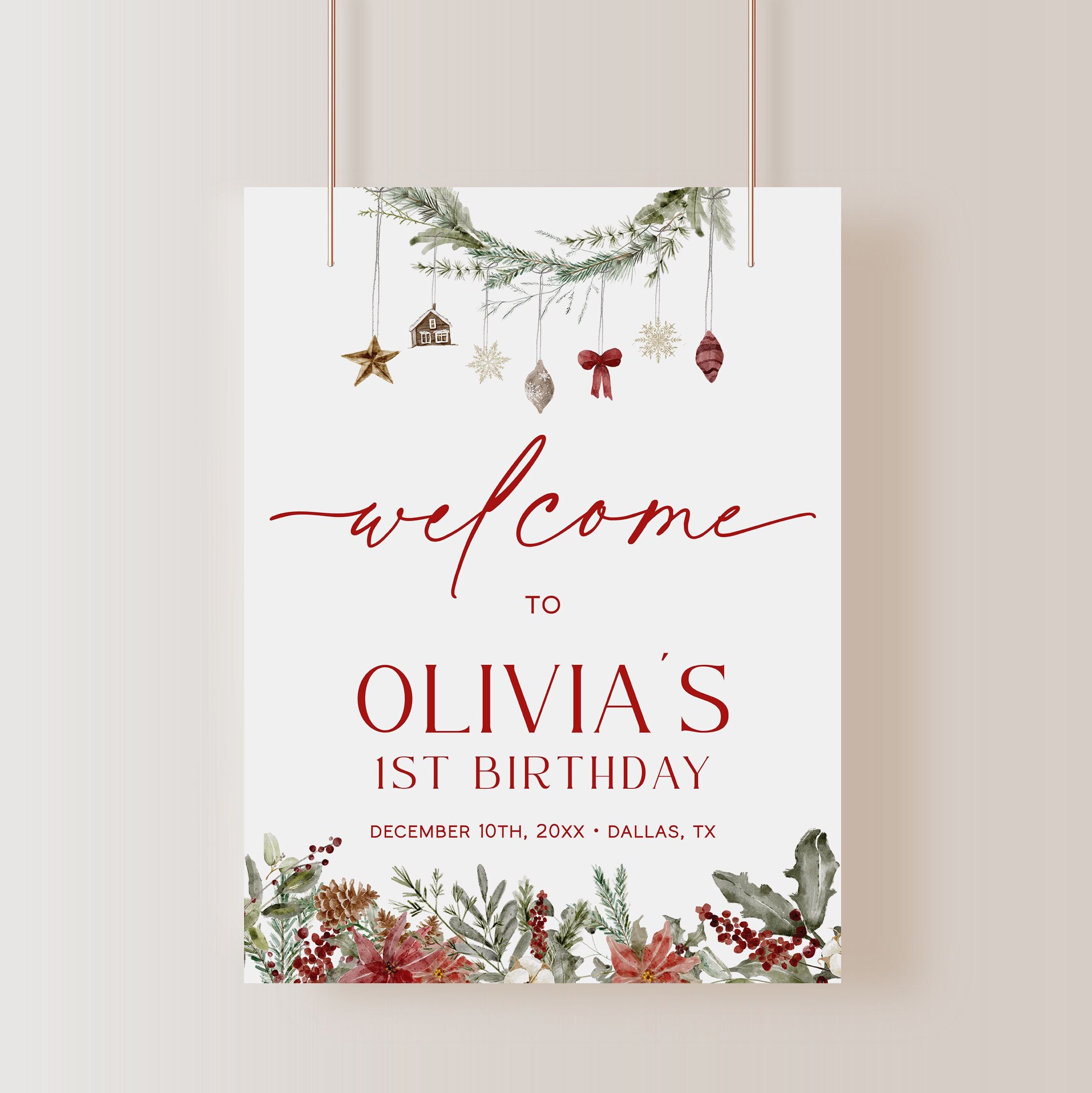 Christmas First Birthday Welcome Sign, Most Onederful Time of the Year ...