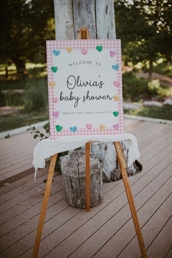 Sweetheart Baby Shower Welcome Sign, Candy Hearts Poster | SWEET