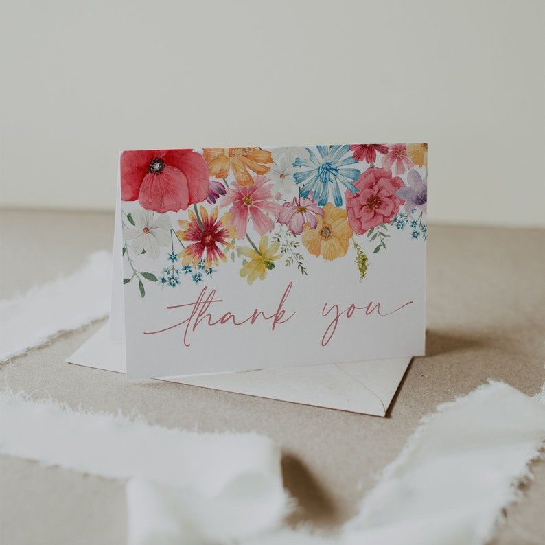 Floral Thank You Card Template, Wildflower Thank You Card Printable, Baby In Bloom Baby Shower Thank You Cards, Tented Thank You SOFIA image 3