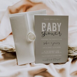 Minimalist Baby Shower Invitation Template, Modern Baby Shower Invite, Beige Baby Shower Printable Invitation, Gender Neutral | ARLO