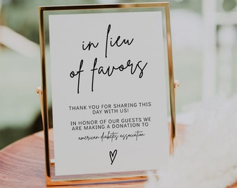 In Lieu of Favors Sign Template, Minimalist Wedding Donation Sign Printable, Charity Card Sign, Wedding Signage, Baby Shower Sign  | GRACE
