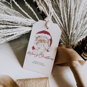 Modèle d&#39;étiquette de cadeau de père Noël secret, étiquettes de Noël personnalisées, étiquette de faveur du père Noël, étiquette de cadeau de vacances imprimable | JOIE