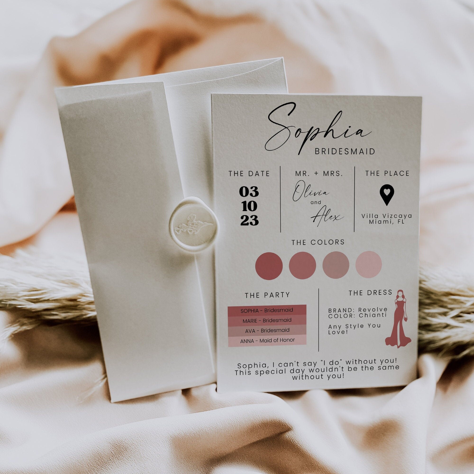 Bridesmaid Info Card Template Canva