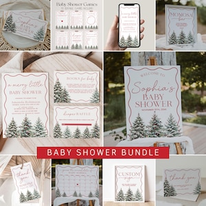 Christmas Baby Shower Bundle Template, Merry Little Baby Shower Invitation Bundle, Winter Baby Shower Decorations, Holiday Baby Shower |MARY