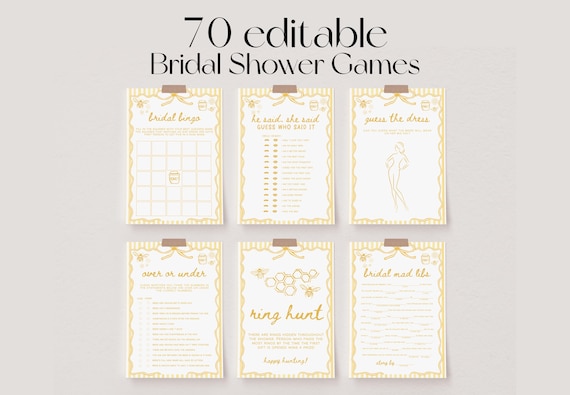 She Found her Honey Bridal Shower Games Bundle, Bride to Bee Bridal Shower Games, Butter Yellow Hand Drawn Bridal Party Games | HONEY