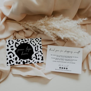 Modèle de carte de remerciement pour petites entreprises imprimé léopard, carte de remerciement imprimé animal, insert de commande de la boutique Etsy, merci pour votre commande | LEO