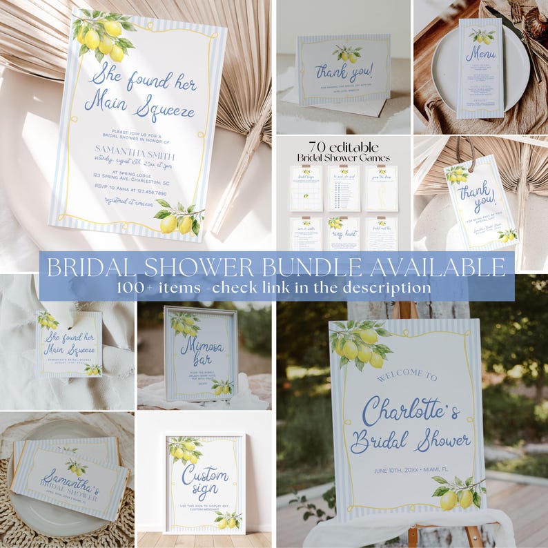 She Found Her Main Squeeze Bridal Shower Games Bundle, Blue Citrus ...