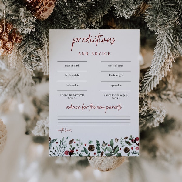 Christmas Baby Predictions and Advice Card Template, Holiday Baby Shower, Christmas Baby Shower Game, Winter Baby Prediction Cards | NOEL