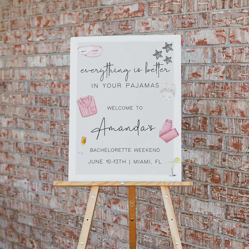 Pajama Party Bachelorette Welcome Sign Template (Digital Download) image 3