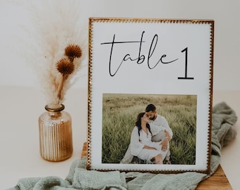 Modern Photo Table Numbers Template, Minimalist Wedding Decor (Digital Download)