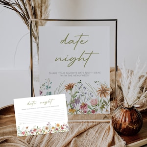 Date Night Ideas Template, Floral Bridal Shower Games, Newlywed Date Night Cards, Date Night Ideas Game, Wildflower Date Jar Sign | FLORA