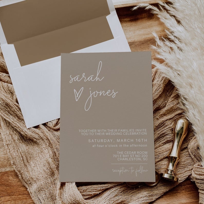 Minimalist Wedding Invitation Suite Template Beige Modern