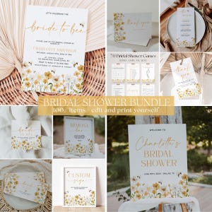 Bride to Bee Bridal Shower Invitation Bundle, Wildflower Bridal Shower Invitation and Games Bundle, Spring Floral Bridal Shower Games | BEE