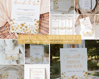 Bride to Bee Bridal Shower Invitation Bundle, Wildflower Bridal Shower Invitation and Games Bundle, Spring Floral Bridal Shower Games | BEE