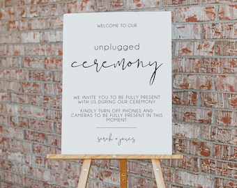 Minimalist Unplugged Wedding Sign Template, Modern Ceremony Decor (Digital Download)