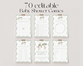 70 Baby Shower Games, Little Silly Goose Baby Shower Game Bundle, Gingham Goose Baby Party Games, Green Baby Games | APRIL