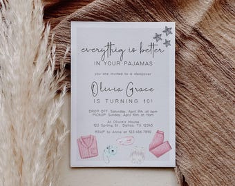 Sleepover Birthday Invitation Template, Pajama Party (Digital Download)