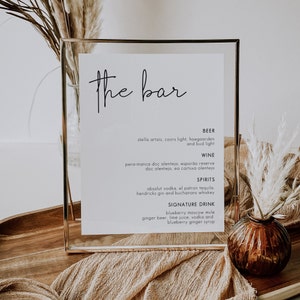 Modello di menu bar per matrimoni, menu bar minimalista, cartello per matrimoni, menu drink per matrimoni moderni, cartello bar per matrimoni, cartello per drink firmati / CHLOE