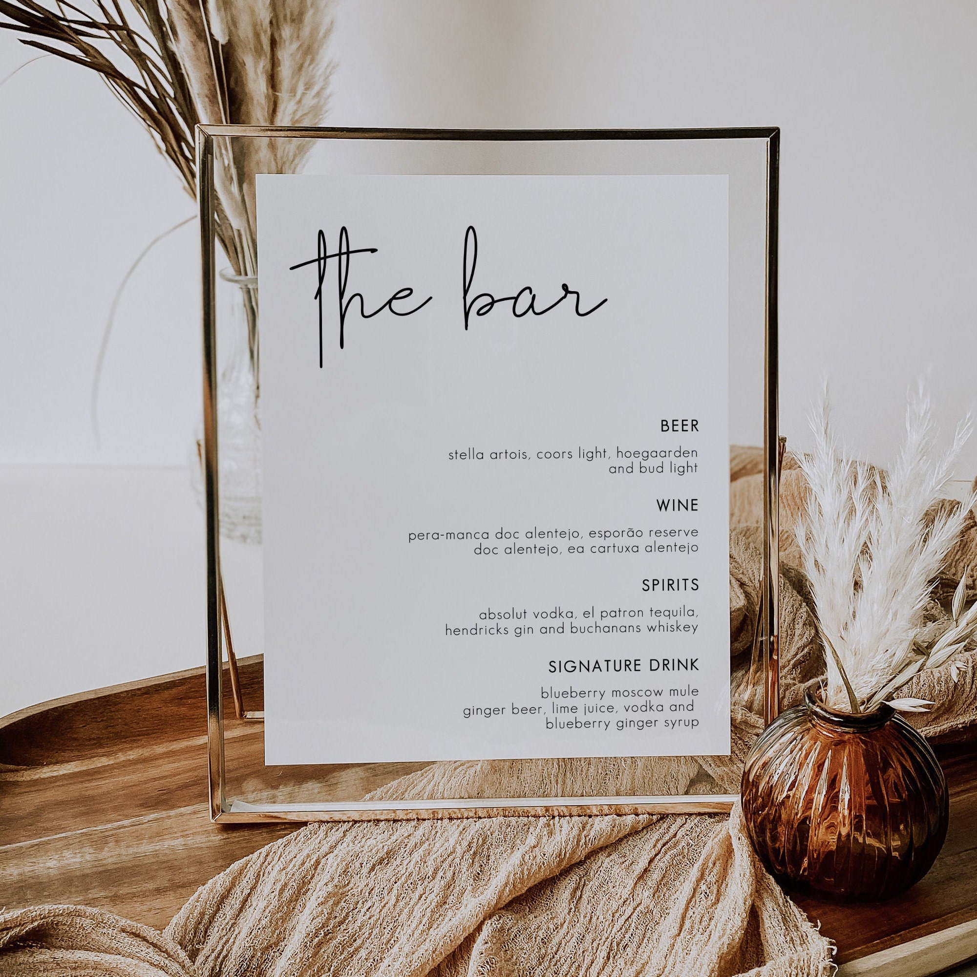 Wedding Bar Menu Template, Minimalist Bar Menu Wedding Sign, Modern Wedding Drink Menu, Wedding Bar Sign, Signature Drink Sign | CHLOE