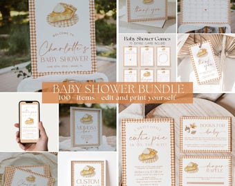 Paquete de invitaciones para baby shower "Cutie Pie", plantilla para baby shower "Sweet Cutie Pie", decoraciones para baby shower de otoño, baby shower de otoño / PIE