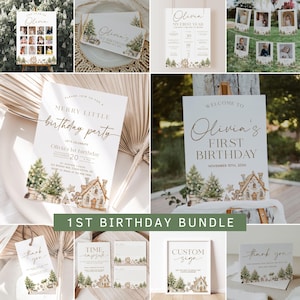 Boho Christmas Birthday Invitation Bundle, Most Onederful Time of The Year First Birthday Invitation, Holiday 1st Birthday Decorations |SAGE