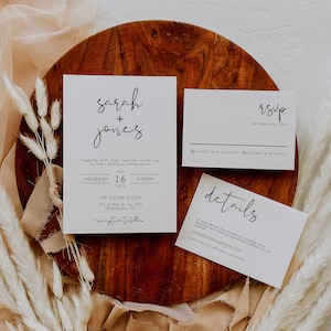 Minimalist Wedding Invitation Suite Template, Modern Wedding Invite, Editable Minimalist Wedding Invite, Photo Wedding Invitation | SARAH