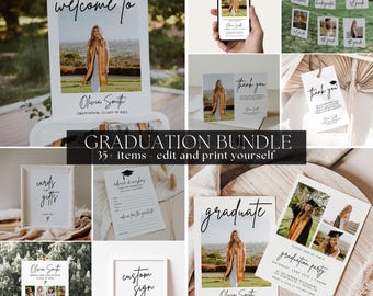 Graduation Invitation Bundle, Graduation Party Invitation Bundle, Photo Graduation Announcement Bundle, High School Grad Party Invite |GRACE