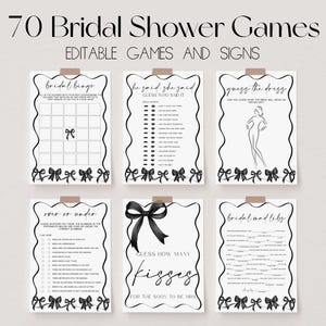 She&#39;s Tying The Knot Bridal Shower Games Bundle, Black Bow Bridal Shower Games, Coquette Shower Games, Editable Bridal Party Games | NOIR