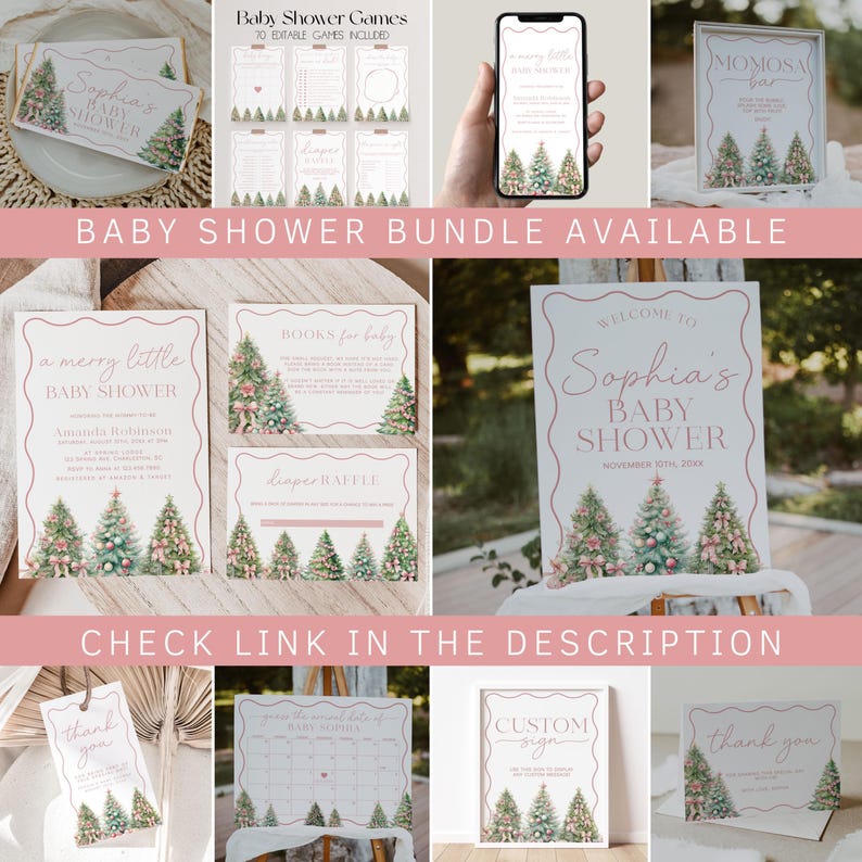 Pink Christmas Baby Shower Welcome Sign, Merry Little Baby Shower Welcome Poster, Winter Welcome Sign, Holiday Baby Shower Sign | BELLE image 3