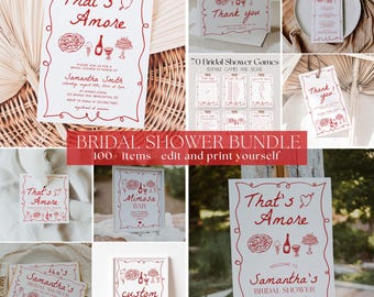 That's Amore Bridal Shower Invitation Bundle, Italian Bridal Shower Invitation and Games Bundle, Whimsical Hand Drawn Bridal Shower | ITALY